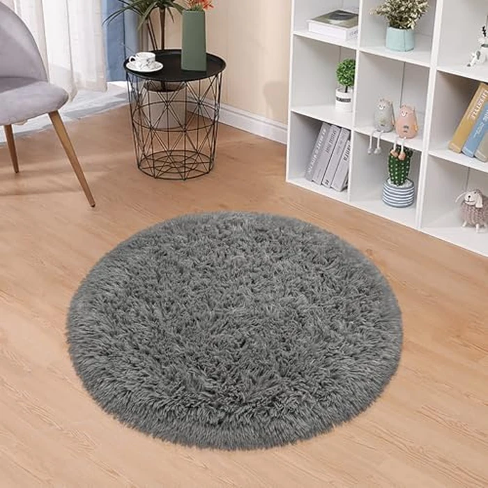 Fixseed Grey Rug 3x3 Ft Small Round Fluffy Rug for Bedroom Shaggy Circle Rug Soft Furry Carpet for Teen's Room Aesthetic Décor Circular Rug for Baby Nursery Dorm Living Room Playroom Home Decor by Fixseed - Image 8