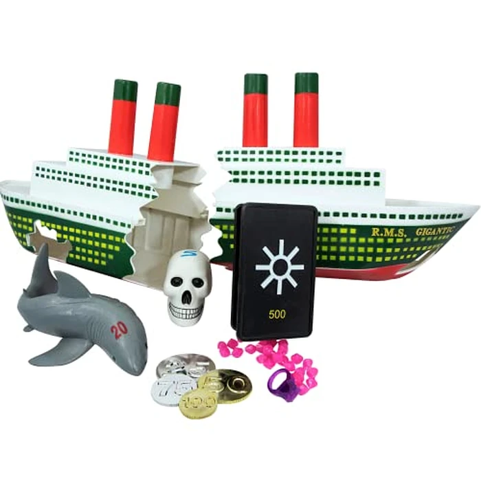 SWIMLINE Titanic Themed Dive Toy Sinking Ship Hidden Treasure Combo Pack Catch And Retrieval Cruise Ship Game For Swimming Pool & Bath Tub For Kids Multi Color Rings Underwater Dive Practice Education by Swimline - Used - Very Good condition - US$33.24