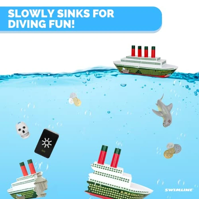 SWIMLINE Titanic Themed Dive Toy Sinking Ship Hidden Treasure Combo Pack Catch And Retrieval Cruise Ship Game For Swimming Pool & Bath Tub For Kids Multi Color Rings Underwater Dive Practice Education by Swimline - Image 4