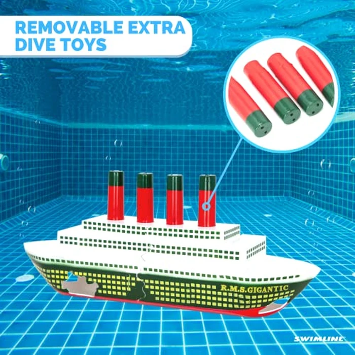 SWIMLINE Titanic Themed Dive Toy Sinking Ship Hidden Treasure Combo Pack Catch And Retrieval Cruise Ship Game For Swimming Pool & Bath Tub For Kids Multi Color Rings Underwater Dive Practice Education by Swimline - Image 7
