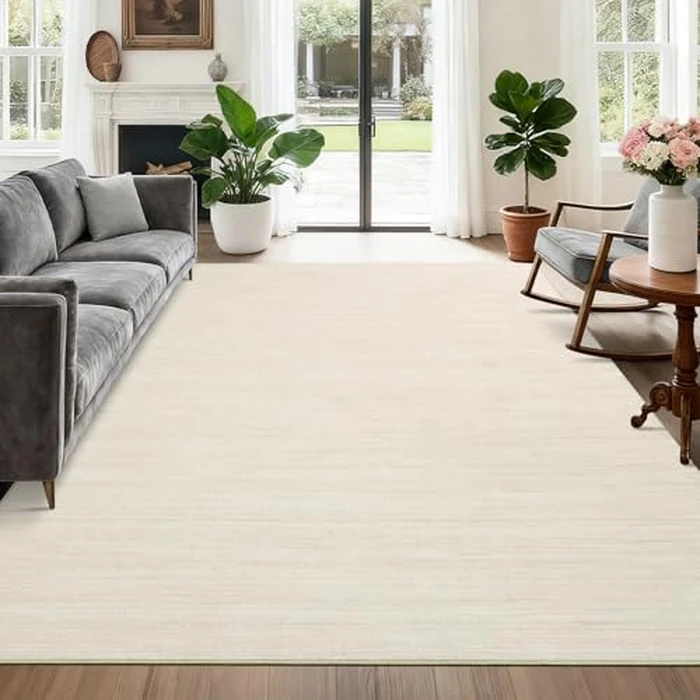 GarveeHome 5x7 Modern Solid Area Rug for Living Room Bedroom Contemporary Minimalist Throw Floor Cover Non-Slip Low Pile Carpets Ivory Simple Area Rug for Dining Room Nursery Room Dorm Home by GarveeHome - Used - Very Good condition - CA$69.47