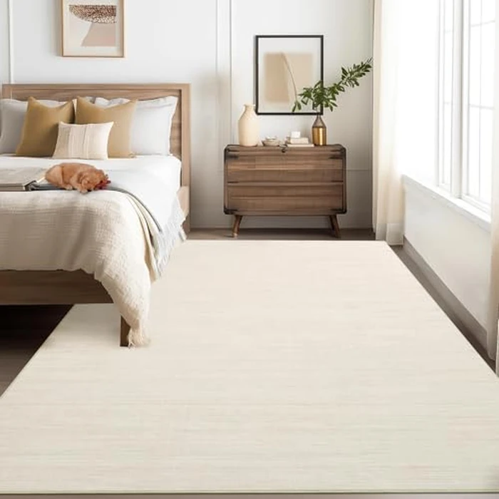 GarveeHome 5x7 Modern Solid Area Rug for Living Room Bedroom Contemporary Minimalist Throw Floor Cover Non-Slip Low Pile Carpets Ivory Simple Area Rug for Dining Room Nursery Room Dorm Home by GarveeHome - Image 8