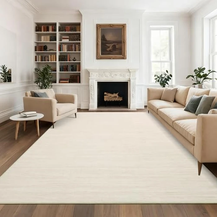 GarveeHome 5x7 Modern Solid Area Rug for Living Room Bedroom Contemporary Minimalist Throw Floor Cover Non-Slip Low Pile Carpets Ivory Simple Area Rug for Dining Room Nursery Room Dorm Home by GarveeHome - Image 9