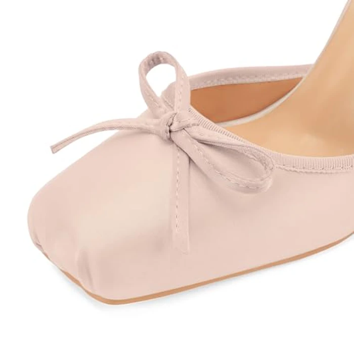 Women's Satin Ballet Heels Ballerina Bow Closed Square Toe Strappy Stiletto High Slingback Lace Up Ankle Strap Wrap Around Spiral Mary Janes Pumps Dress Shoes(Blush Baby Pink,7.5) by Z.Oufeier - Image 3