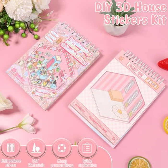 31 Sets DIY 3D Sticker Scene Collection Book for Kids Adults, Make Your Own Mini Room Scene Stickers, Funny Miniature 3D House Stickers Set, Cute Kawaii Stickers Therapy for Adult Stress Pass The Time by GLMFAN - Image 4