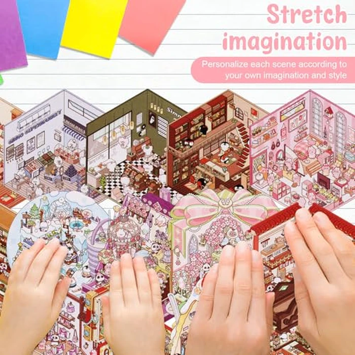 31 Sets DIY 3D Sticker Scene Collection Book for Kids Adults, Make Your Own Mini Room Scene Stickers, Funny Miniature 3D House Stickers Set, Cute Kawaii Stickers Therapy for Adult Stress Pass The Time by GLMFAN - Image 5