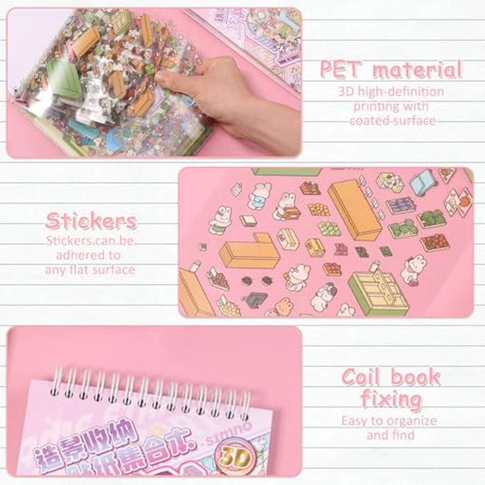 31 Sets DIY 3D Sticker Scene Collection Book for Kids Adults, Make Your Own Mini Room Scene Stickers, Funny Miniature 3D House Stickers Set, Cute Kawaii Stickers Therapy for Adult Stress Pass The Time by GLMFAN - Image 6
