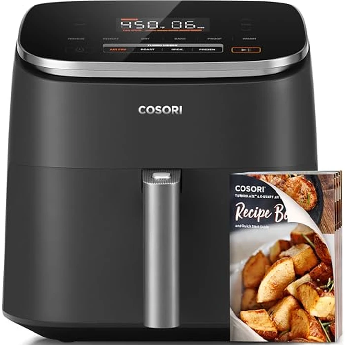 Cosori Air Fryer 6QT 9-in-1 TurboBlaze, 90 degrees- 450 degreesF, Precise Heating for Even Results, Air Fry, Roast, Bake, Broil, Dry, Frozen, Proof, Reheat, Keep Warm, 130+ Recipes, Dishwasher Safe, Dark Gray by Cosori - Image 1