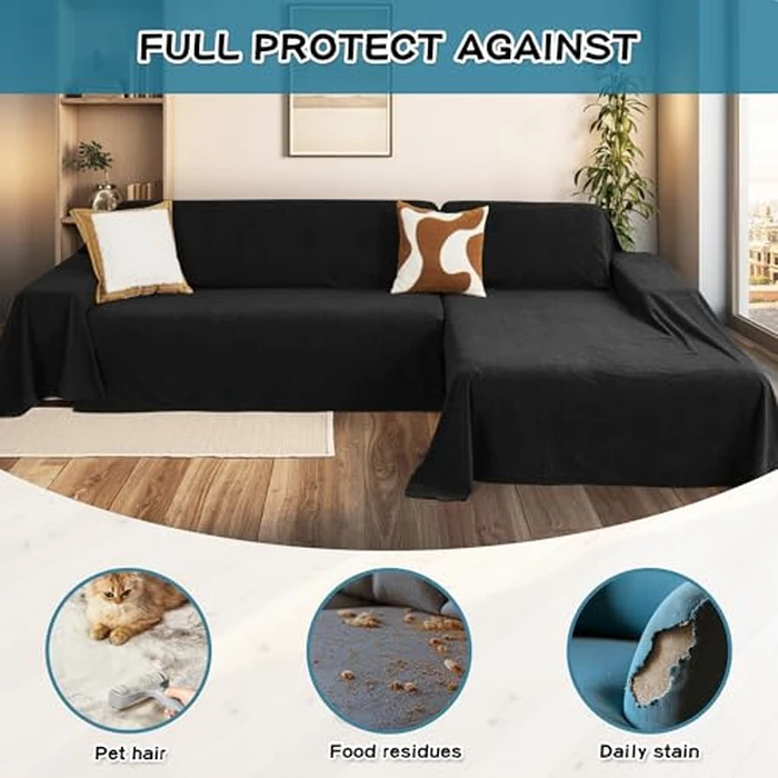MYSKY HOME Sectional Couch Cover for Dogs, 2 Pieces Couch Covers for L Shape Sofa, Sofa Cover Washable, Furniture Protector Chaise Lounge Cover for 2-3 Cushion Couch (71"x118"+71"x118", Black) by MYSKY HOME - Image 4
