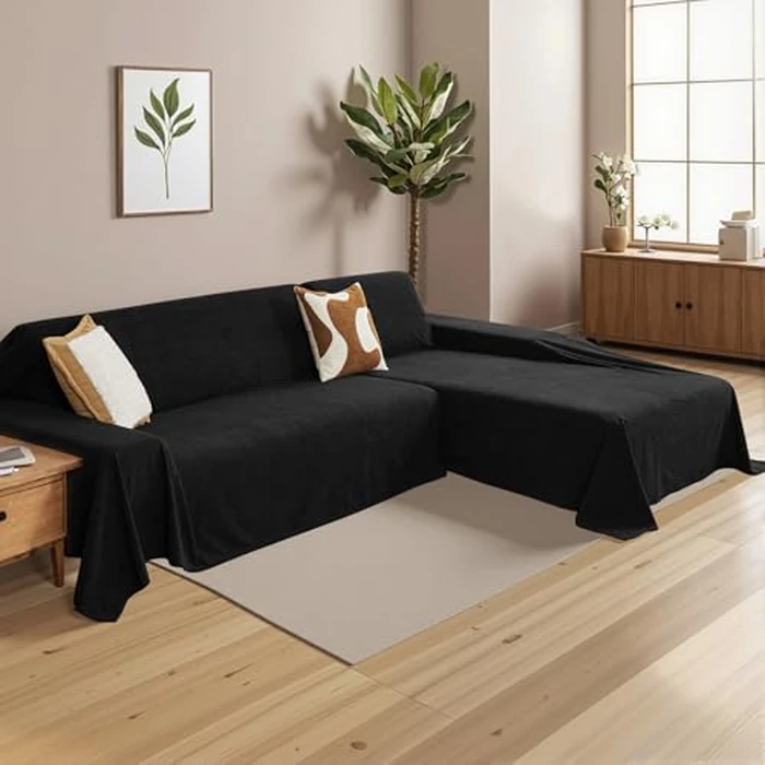MYSKY HOME Sectional Couch Cover for Dogs, 2 Pieces Couch Covers for L Shape Sofa, Sofa Cover Washable, Furniture Protector Chaise Lounge Cover for 2-3 Cushion Couch (71"x118"+71"x118", Black) by MYSKY HOME - Image 8
