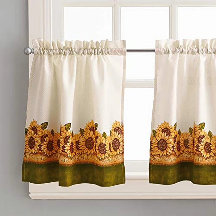 Curtainworks Sunflower Garden Window Kitchen Curtain Tier and Valance, Yellow, 36-Inch Tier Set by Curtainworks - Image 1