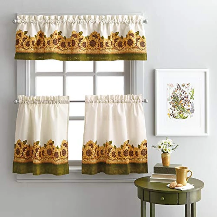 Curtainworks Sunflower Garden Window Kitchen Curtain Tier and Valance, Yellow, 36-Inch Tier Set by Curtainworks - Image 3