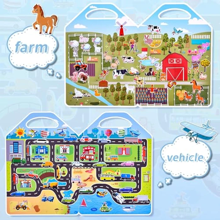 6 Set Puffy Sticker Books Activity for Kids, Animal, Farm, Dinosaurs, Space, Vehicle, Ocean, 3D Reusable Stickers Books for Boys and Girls by Cosomia - Image 3