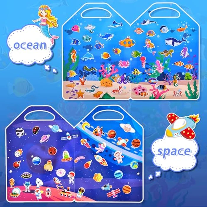6 Set Puffy Sticker Books Activity for Kids, Animal, Farm, Dinosaurs, Space, Vehicle, Ocean, 3D Reusable Stickers Books for Boys and Girls by Cosomia - Image 5