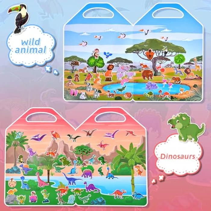 6 Set Puffy Sticker Books Activity for Kids, Animal, Farm, Dinosaurs, Space, Vehicle, Ocean, 3D Reusable Stickers Books for Boys and Girls by Cosomia - Image 6
