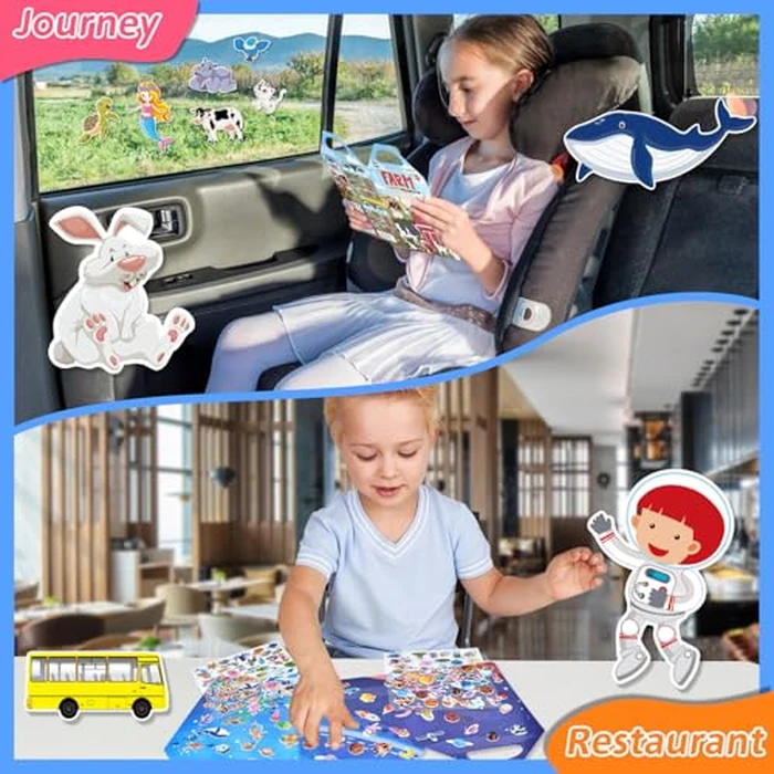 6 Set Puffy Sticker Books Activity for Kids, Animal, Farm, Dinosaurs, Space, Vehicle, Ocean, 3D Reusable Stickers Books for Boys and Girls by Cosomia - Image 7