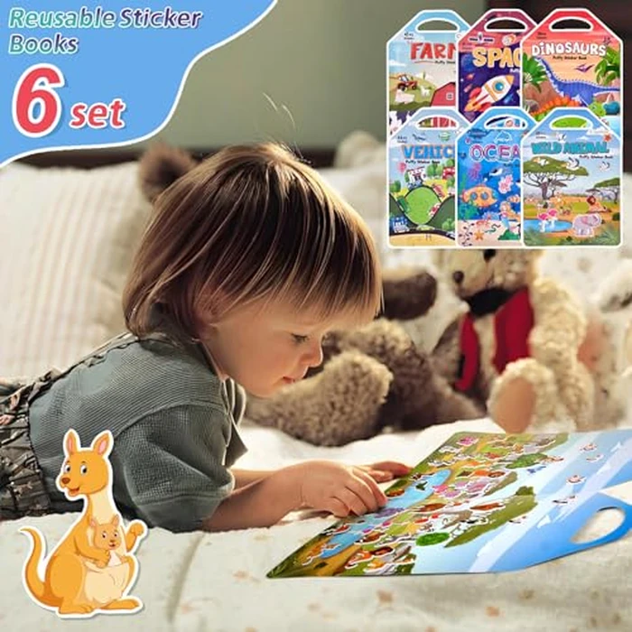 6 Set Puffy Sticker Books Activity for Kids, Animal, Farm, Dinosaurs, Space, Vehicle, Ocean, 3D Reusable Stickers Books for Boys and Girls by Cosomia - Image 8