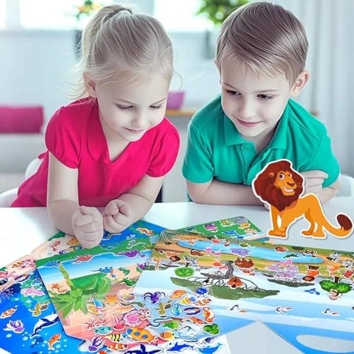 6 Set Puffy Sticker Books Activity for Kids, Animal, Farm, Dinosaurs, Space, Vehicle, Ocean, 3D Reusable Stickers Books for Boys and Girls by Cosomia - Image 9