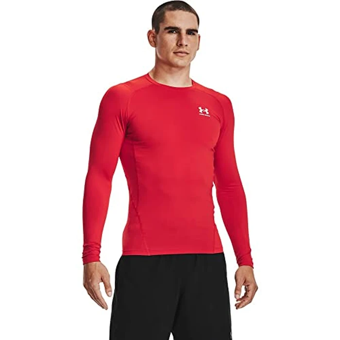 Under Armour Men's Armour HeatGear Compression Long-Sleeve T-Shirt , Red (600)/White, Medium by Under Armour - Used - Like New condition