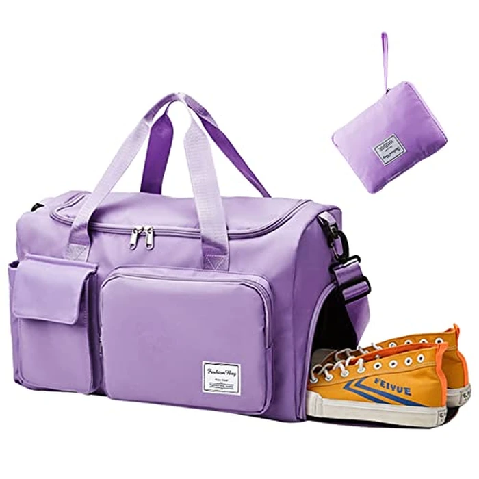 Aedcbaide Travel Bag for Women Men,Waterproof Gym Bag with Shoe Compartment,Lightweight Foldable Duffel Bag,Storage Bag,Dry and Wet Organiser Bag,Large Weekend Bag for Sport Travel (Purple) by Aedcbaide - Used - Good condition - CA$22.83
