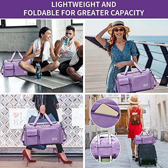 Aedcbaide Travel Bag for Women Men,Waterproof Gym Bag with Shoe Compartment,Lightweight Foldable Duffel Bag,Storage Bag,Dry and Wet Organiser Bag,Large Weekend Bag for Sport Travel (Purple) by Aedcbaide - Image 7