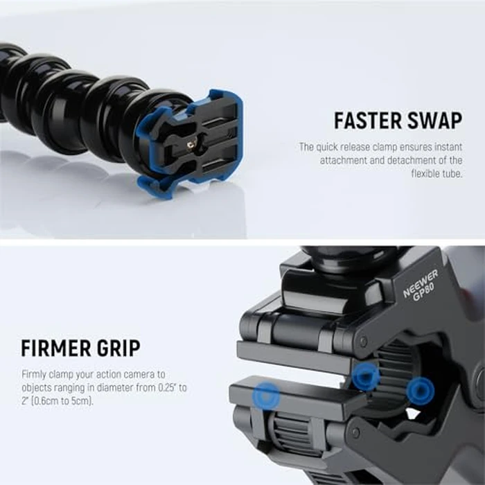 NEEWER Flexible Clamp Mount Compatible with GoPro DJI Action Cameras, Jaw Flex Super Clamp Holder, Desk Pole Clip Mount with Tube & Adapter Accessories for Photography & Video Recording, GP-80 by NEEWER - Image 5