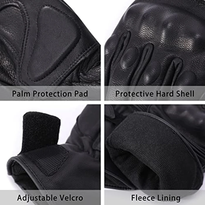 Harssidanzar Winter Motorcycle Gloves, Mens Long Gauntlet Leather Full Finger Touchscreen Thermal Lined with Thinsulate Waterproof Motorcycles Gloves KM048,Black,Size M by Harssidanzar - Image 2