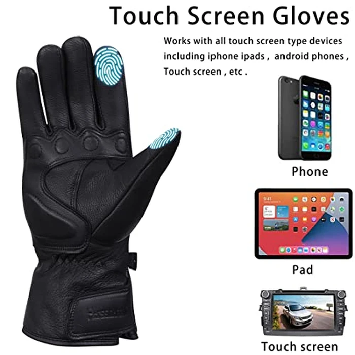 Harssidanzar Winter Motorcycle Gloves, Mens Long Gauntlet Leather Full Finger Touchscreen Thermal Lined with Thinsulate Waterproof Motorcycles Gloves KM048,Black,Size M by Harssidanzar - Image 6