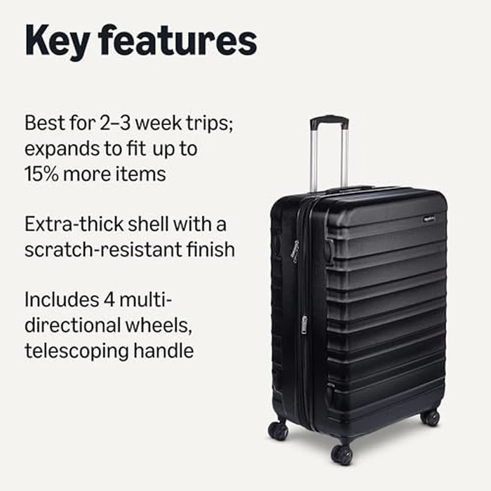 Amazon Basics 30-Inch Hardside Checked Luggage, Hardshell Suitcase With Wheels, Expandable For Up to 15% More Space, With Scratch-Resistant Surface, Four Multi-directional Wheels, Black by Amazon Basics - Image 2
