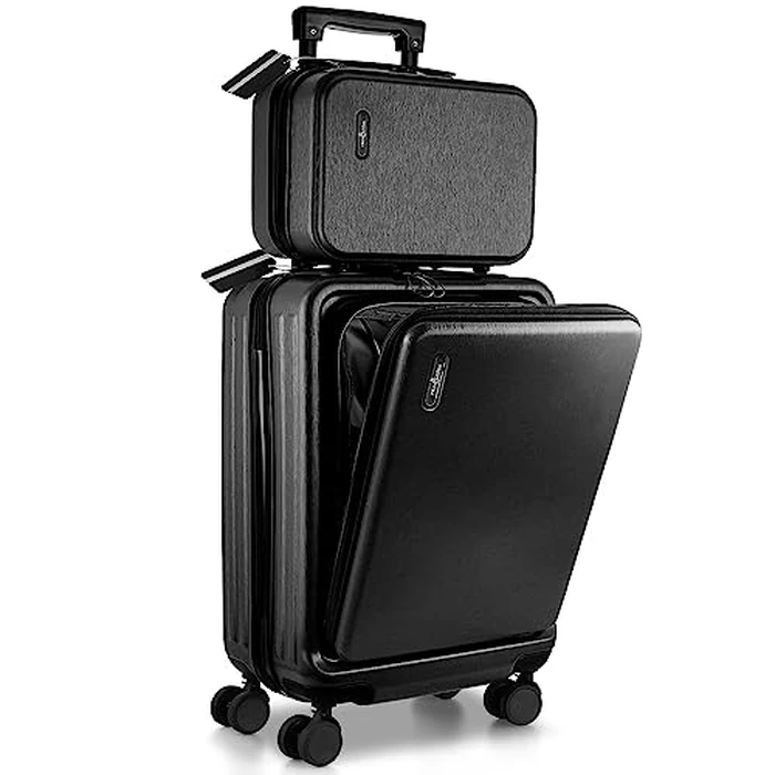 TRAVELARIM 20 Inch Carry On Luggage 22x14x9 Airline Approved, Carry On Suitcase with Wheels, Hard-Shell Carry-on Luggage, Durable Luggage Carry On, Small Suitcase with Cosmetic Carry On Bag, Black by TRAVELARIM - Used - Acceptable condition - CA$72.12