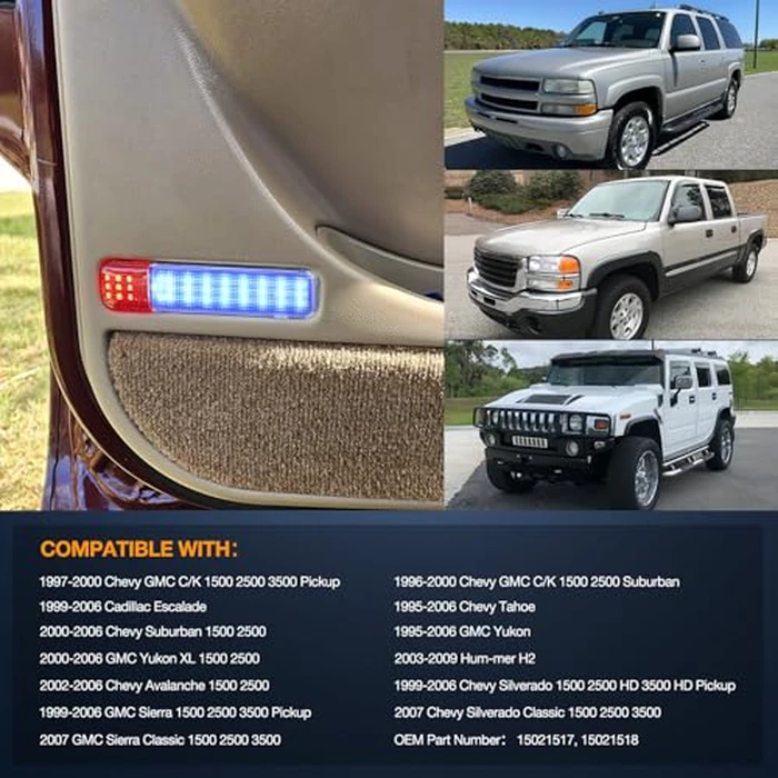 Nilight 2PCS LED Interior Door Panel Light Courtesy Warning Lights Blue Red Plug and Play Compatible with Chevy GMC C/K Silverado Sierra 1500 2500 3500 HD Suburban Cadillac Escalade Hummer H2 by Nilight - Image 7