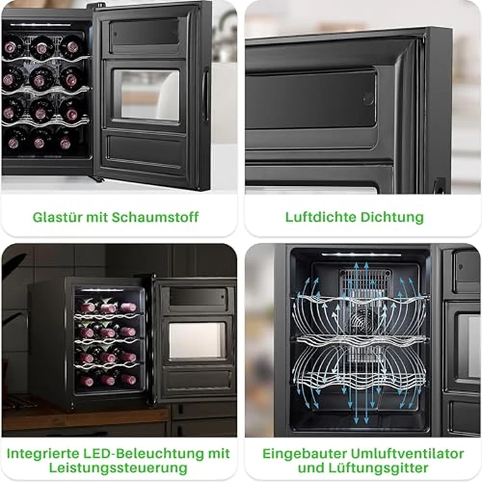 Nutrichef 12 Bottle Slim Wine Fridge | Great for Both Red & White Wines | Adjustable Temperature 41 degreesF to 64 degreesF | Ultra Quiet | Mini Wine Cooler For Home & Office | Free Standing 18x13x20 IN | Black by Nutrichef - Image 4