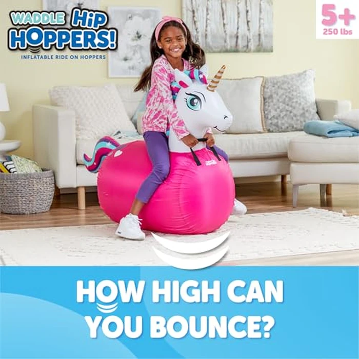 Waddle Large Inflatable Bouncy Hopper - Ride On, Indoor, Outdoor Toys, Bouncy Horse, Toys for Girls and Boys, Durable, Unicorn Toys for Girls, Kids, Adult Toys, Up to 250lbs, Ages 5 and Up (Unicorn) by WADDLE - Image 3