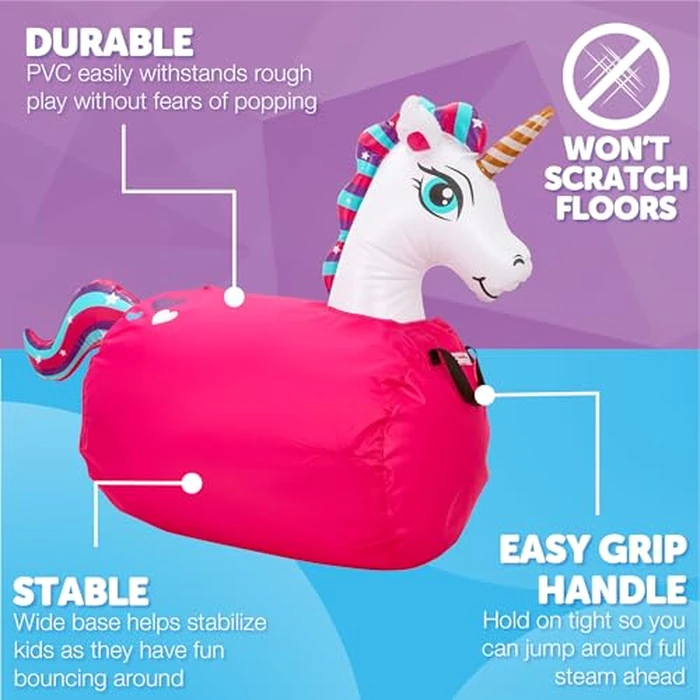 Waddle Large Inflatable Bouncy Hopper - Ride On, Indoor, Outdoor Toys, Bouncy Horse, Toys for Girls and Boys, Durable, Unicorn Toys for Girls, Kids, Adult Toys, Up to 250lbs, Ages 5 and Up (Unicorn) by WADDLE - Image 6