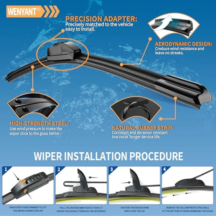 Wenyant 24" + 18" Replacement For Chevrolet Equinox 2018-2022 Subaru Forester 2009-2013 Front Windshield Wiper Blade Original Equipment Automotive Replacement J/U Hook Blades 2 Pack by wenyant - Image 3