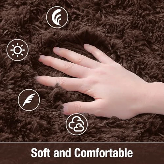 OLANLY Fluffy Soft Area Rugs for Bedroom, 2.6x5.3 Feet Machine Washable Oval Rug, Non-Slip Beside Carpet for Kids Room, Playroom, Nursery, Dorms, Home Decors, Coffee by OLANLY - Image 2