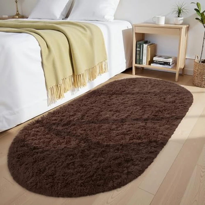 OLANLY Fluffy Soft Area Rugs for Bedroom, 2.6x5.3 Feet Machine Washable Oval Rug, Non-Slip Beside Carpet for Kids Room, Playroom, Nursery, Dorms, Home Decors, Coffee by OLANLY - Image 5