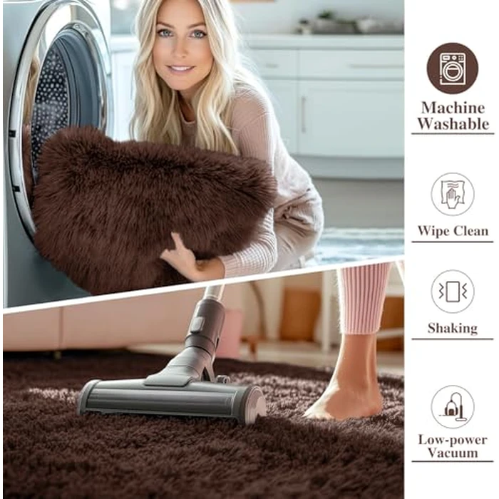 OLANLY Fluffy Soft Area Rugs for Bedroom, 2.6x5.3 Feet Machine Washable Oval Rug, Non-Slip Beside Carpet for Kids Room, Playroom, Nursery, Dorms, Home Decors, Coffee by OLANLY - Image 8