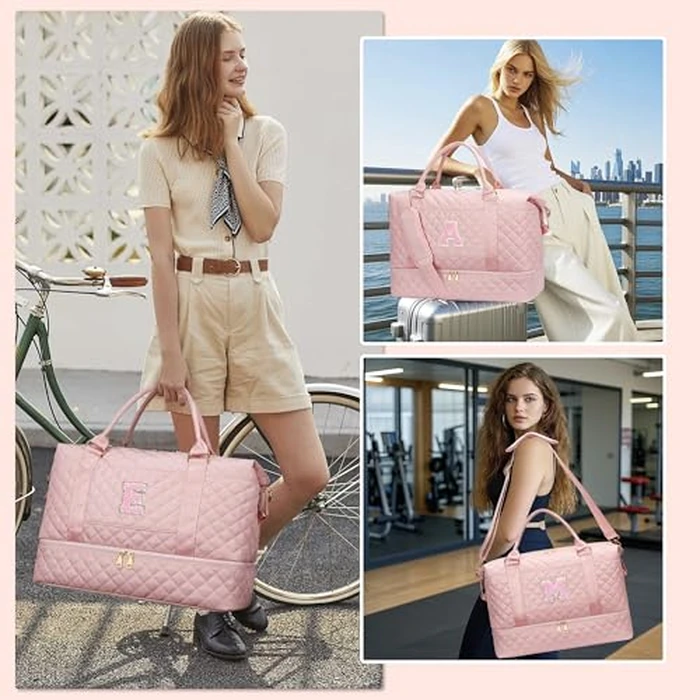 CLOUDWINGS Gifts for Women Girls Initial Travel Duffle Bag Quilted Weekender Carry-On Overnight with Cosmetic Bag, Gym Bag with Shoe Compartment, Pink S by CLOUDWINGS - Image 9