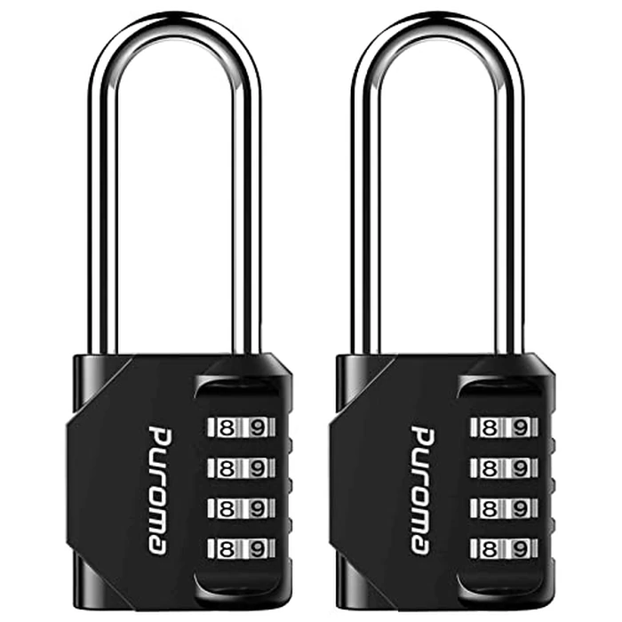 Puroma 2 Pack 2.6 Inch Long Shackle Combination Lock 4 Digit Outdoor Waterproof Padlock for Hasp locker lock, Sports Locker, Fence, Gate, Toolbox, Case, Hasp Storage, Cabinets (Black) by Puroma - Image 1