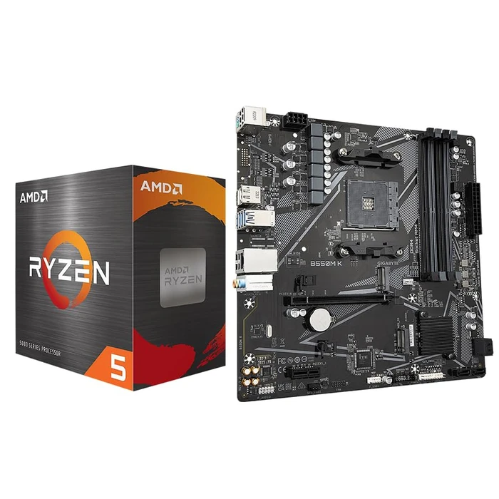 Micro Center AMD Ryzen 5 5500 Desktop Processor with GIGABYTE B550M K Motherboard (Micro-ATX, DDR4, Dual M.2, SATA 6Gb/s, PCIe 4.0) by INLAND - Image 1
