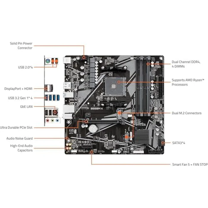 Micro Center AMD Ryzen 5 5500 Desktop Processor with GIGABYTE B550M K Motherboard (Micro-ATX, DDR4, Dual M.2, SATA 6Gb/s, PCIe 4.0) by INLAND - Image 3