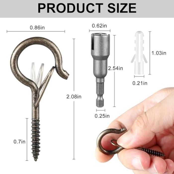 FSAH 96 PCS Q-Hanger Hooks, Screw Hooks for Outdoor String Lights, Safety Buckle Design Cup Eye Hook for Hanging Christmas Lights, Plants, Mounted on Wall Ceiling, Include 1 Wing Nut Driver, Copper by FSAH - Image 7