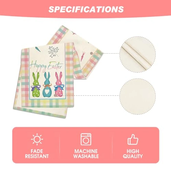 Artoid Mode Green Blue Pink Buffalo Plaid Bunny Rabbit Happy Easter Table Runner, Kitchen Dining Table Decoration for Home Party Decor 13x120 Inch by Artoid Mode - Image 5