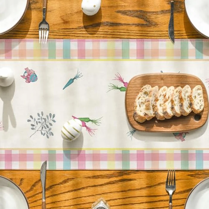 Artoid Mode Green Blue Pink Buffalo Plaid Bunny Rabbit Happy Easter Table Runner, Kitchen Dining Table Decoration for Home Party Decor 13x120 Inch by Artoid Mode - Image 7