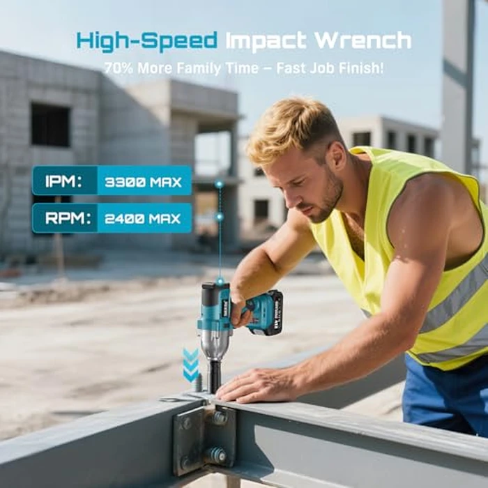 SEESII Cordless Impact Wrench, 665ft-lbs(900N.m) High Torque Impact Wrench, 1/2 inch Impact Gun Brushless w/ 2X 4.0Ah Battery, Charger & 6 Sockets, Electric Impact Wrench for Car Tire Home, WH9 Pro by Seesii - Image 3