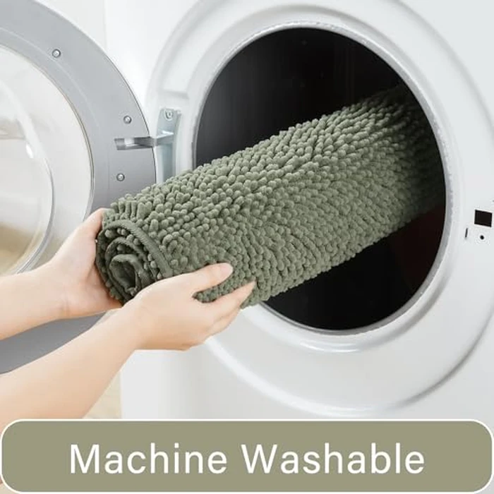 LOCHAS Bathroom Rugs Sets 2 Piece, Soft Non Slip Bath Mat Set, 20''x20'' U-Shaped Toilet Rug and 34''x21'' Sage Green Bath Rugs, Washable Absorbent Chenille Toilet Rug Set for Bathroom, Shower by LOCHAS - Image 5