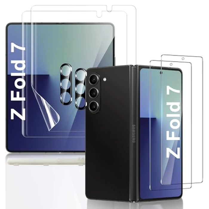 JEHOO [2Set 6PCS] Screen Protector for Galaxy Z Fold 7, 2 Inner TPU Films + 2 Outer Tempered Glass + 2 Camera Lens Protecters with Positional Mouting Frame, High Clarity, Anti-Shatter by JEHOO - Image 1