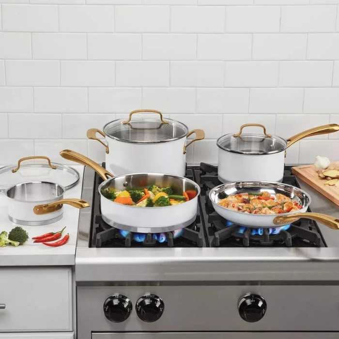 Cuisinart 839-8MW Classic Stainless Steel Cookware Set 8-Piece - Matte White/Brushed Gold by Cuisinart - Image 4