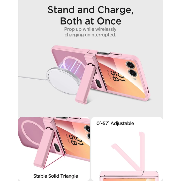 Miimall for Samsung Z Flip 7 Case with Screen Protector [Compatible with Mag Safe] Hinge Protector with Kickstand Non Slip Translucent Matte Magnetic Cases for Galaxy Z Flip 7 Cover Cute Pink by Miimall - Image 6